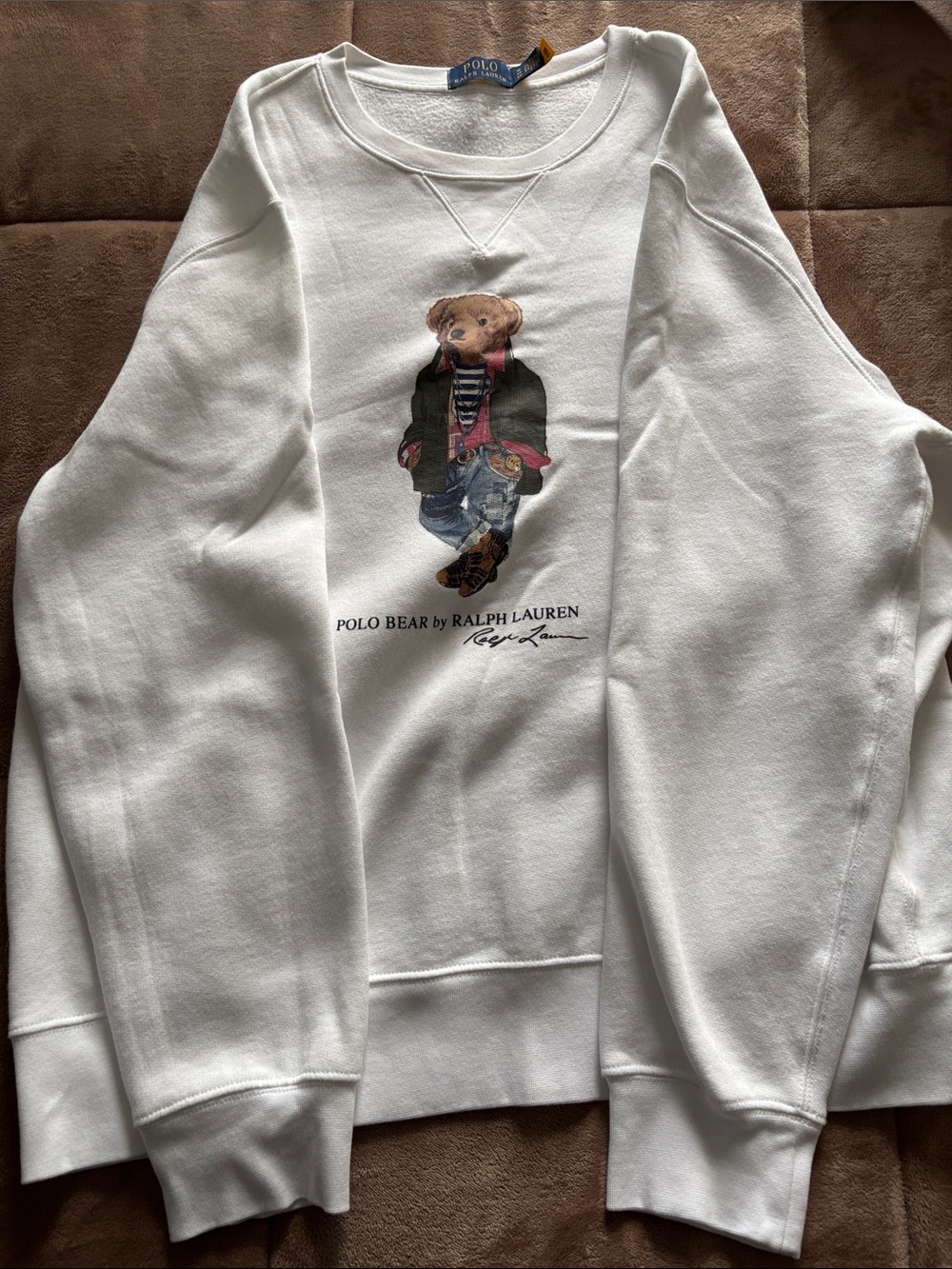 Ralph Lauren White Polo Bear Crewneck Sweatshirt with Graphic Bear